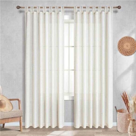 Farmhouse Curtains for Living Room,Window Linen Curtains 84 Inch Length 2 Panels - Picture 2 of 7